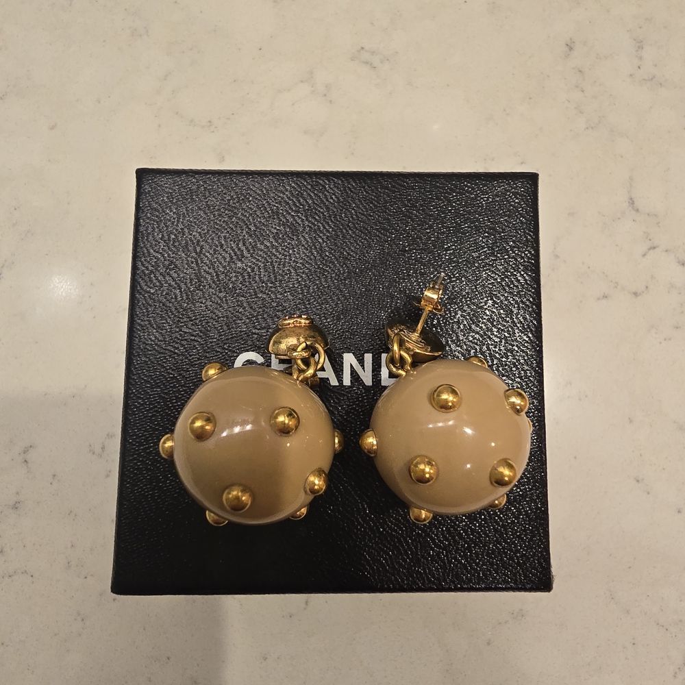 Chanel Gold and Tan Stud Earrings